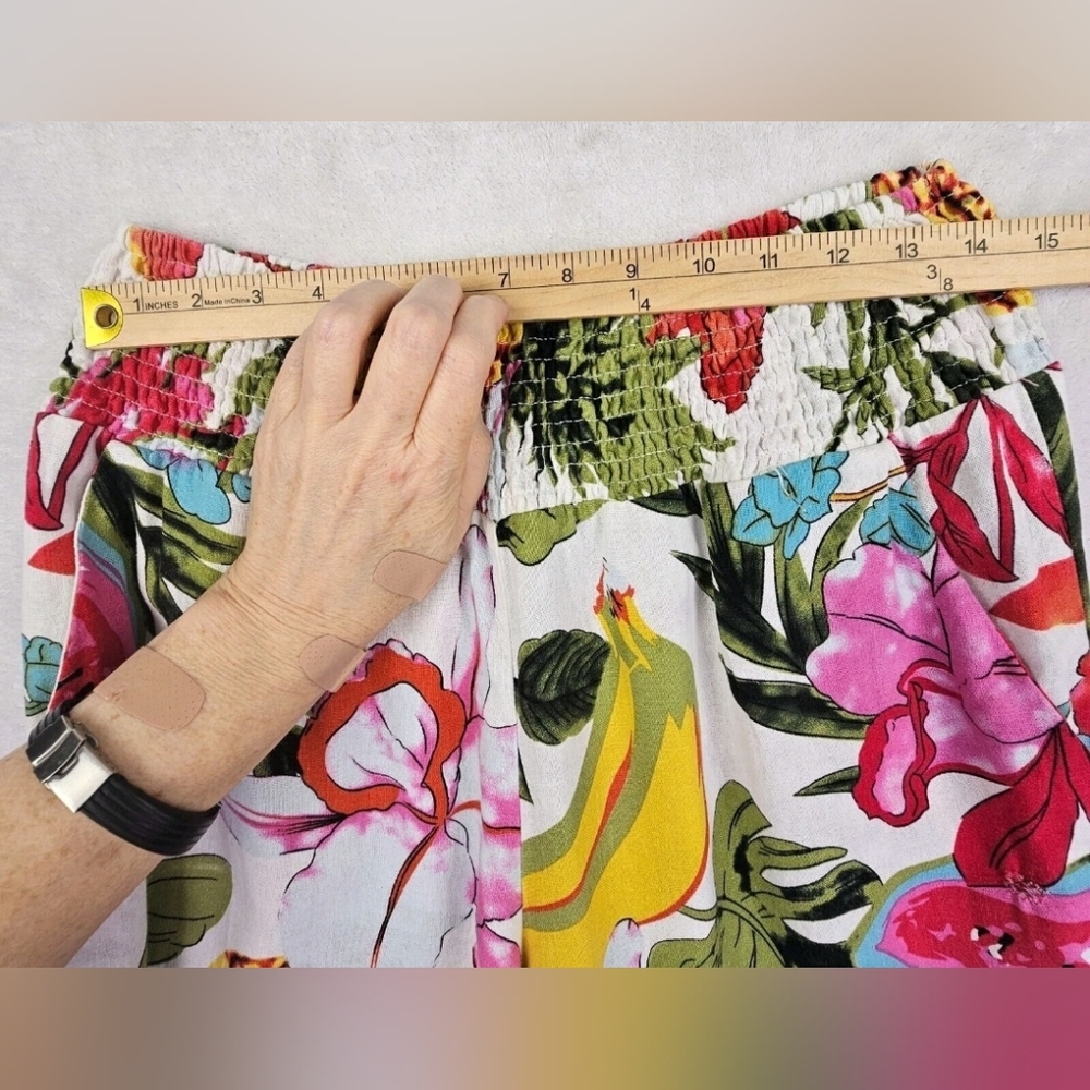 Tahari Multicolor Floral Fruit Print Pants Linen Blend Size Large - Picture 3 of 3